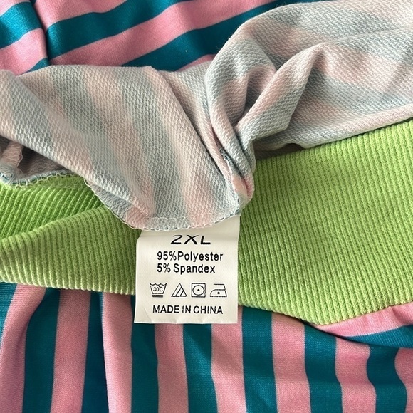 NWOT Women’s Pink And Aqua Blue Striped Top With Lime Green Trim Size 2XL - Picture 8 of 9
